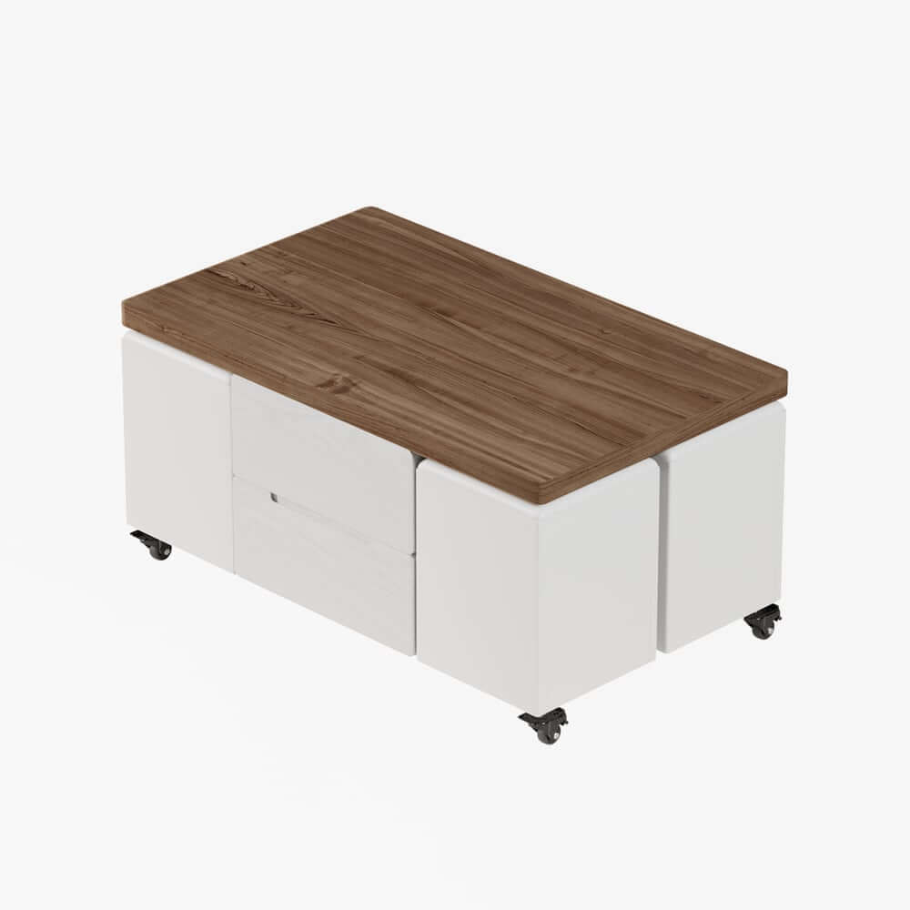 Modern Black Coffee Table with Storage Drawers & Wheels