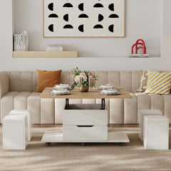 Modern Black Coffee Table with Storage Drawers & Wheels