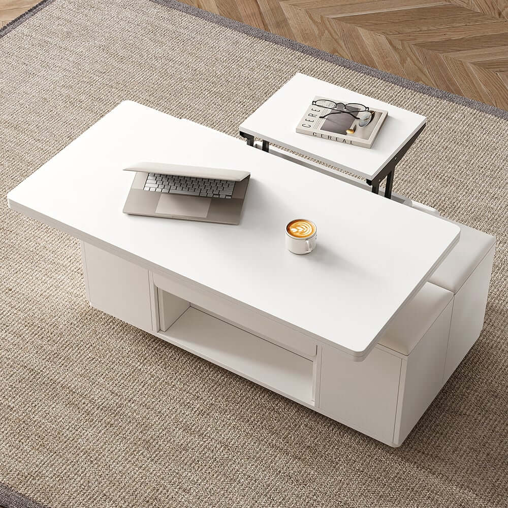 Modern Black Coffee Table with Storage Drawers & Wheels