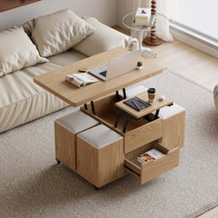 Modern Black Coffee Table with Storage Drawers & Wheels