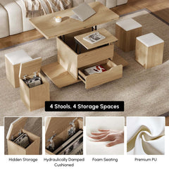 Modern Black Coffee Table with Storage Drawers & Wheels