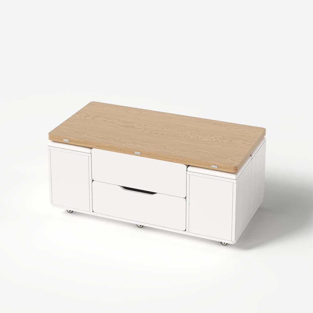 Modern Black Coffee Table with Storage Drawers & Wheels