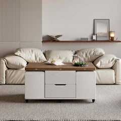 Modern Black Coffee Table with Storage Drawers & Wheels