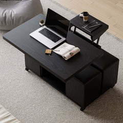 Modern Black Coffee Table with Storage Drawers & Wheels