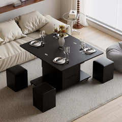 Modern Black Coffee Table with Storage Drawers & Wheels