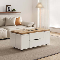 Modern Black Coffee Table with Storage Drawers & Wheels