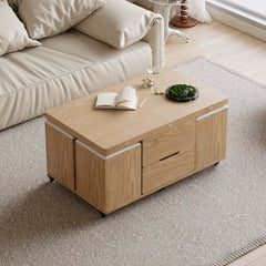 Modern Black Coffee Table with Storage Drawers & Wheels