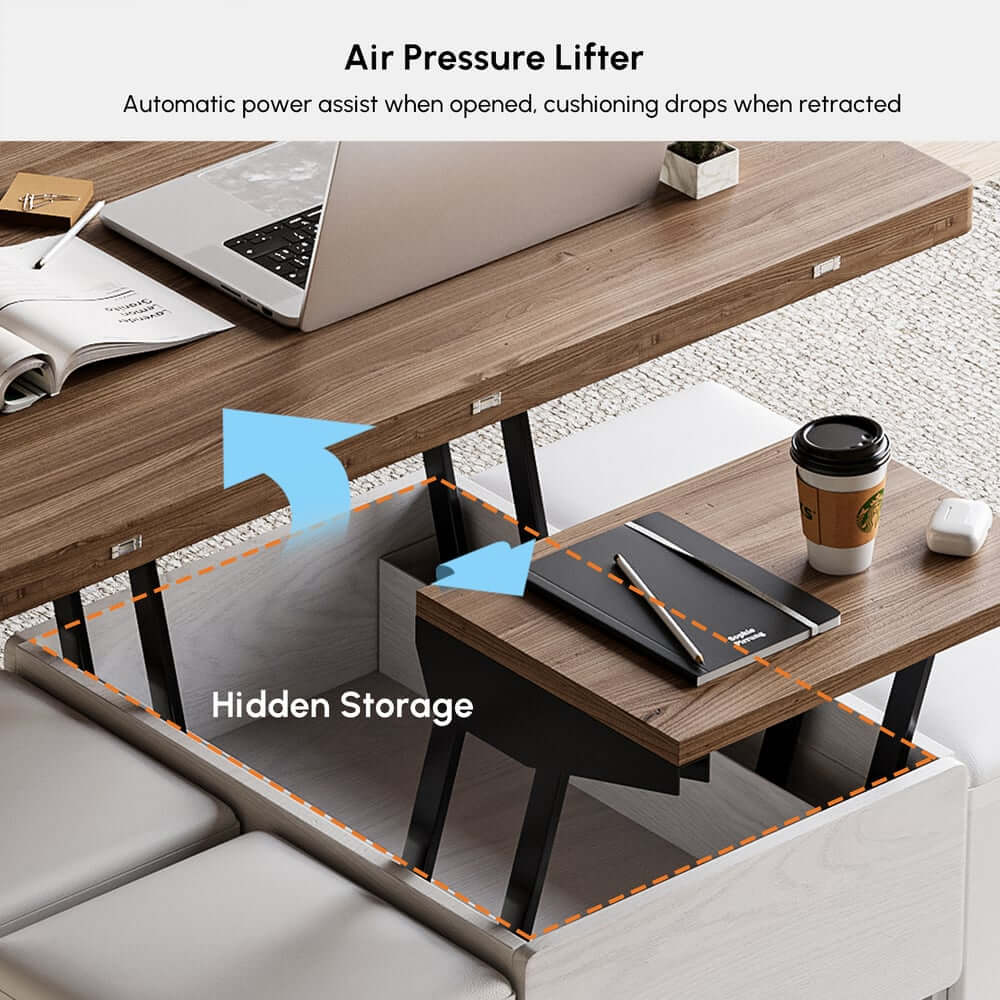 Modern Black Coffee Table with Storage Drawers & Wheels