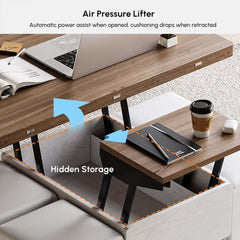 Modern Black Coffee Table with Storage Drawers & Wheels