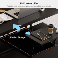 Modern Black Coffee Table with Storage Drawers & Wheels