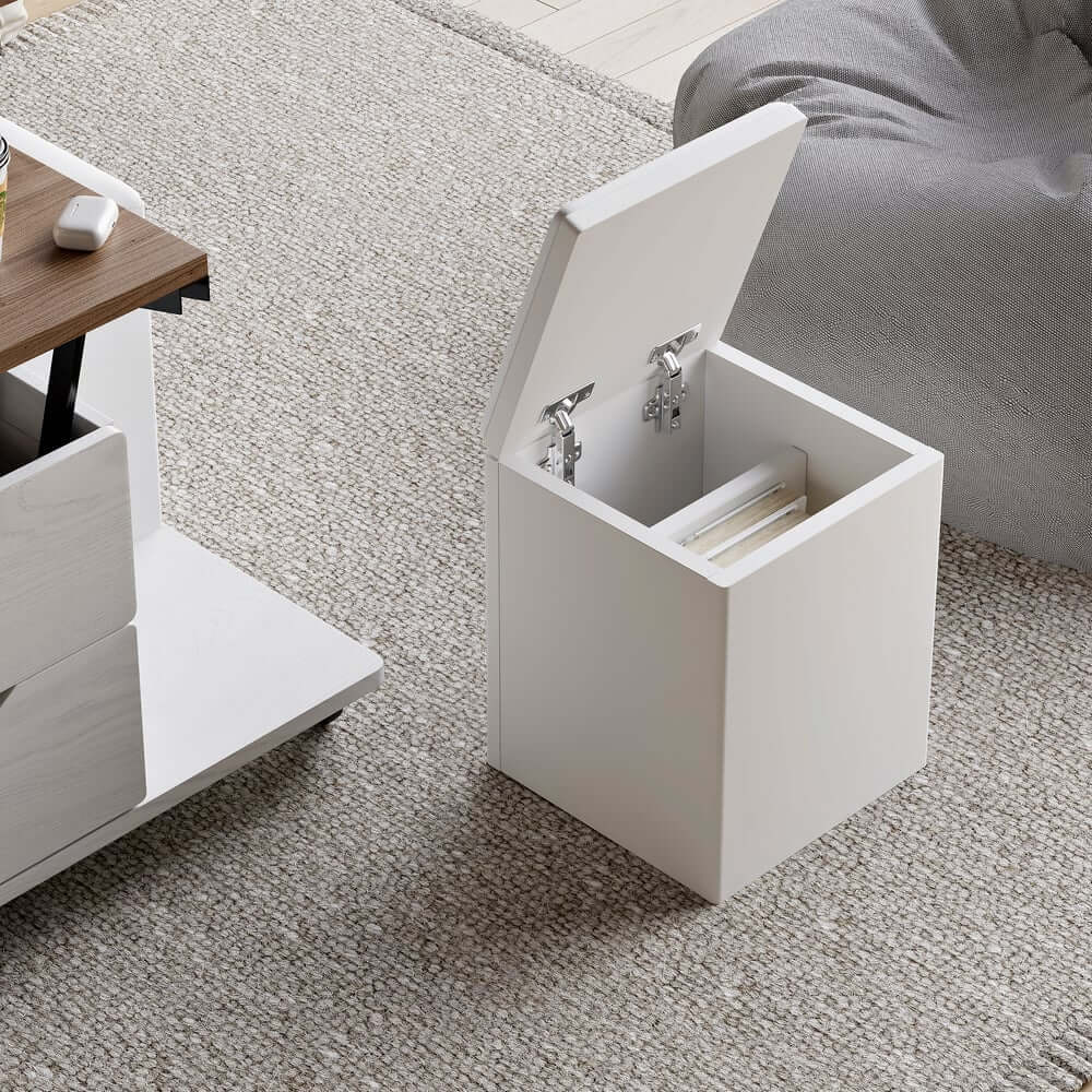 Modern Black Coffee Table with Storage Drawers & Wheels