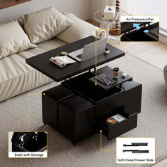 Modern Black Coffee Table with Storage Drawers & Wheels