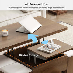 Modern Black Coffee Table with Storage Drawers & Wheels