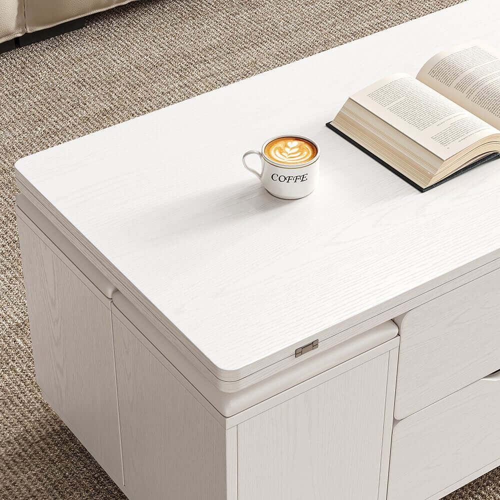 Modern Black Coffee Table with Storage Drawers & Wheels