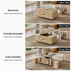 Modern Black Coffee Table with Storage Drawers & Wheels Dimensions