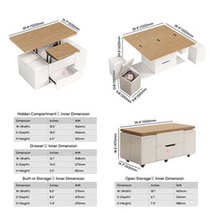 Modern Black Coffee Table with Storage Drawers & Wheels Dimensions