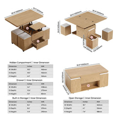 Modern Black Coffee Table with Storage Drawers & Wheels Dimensions
