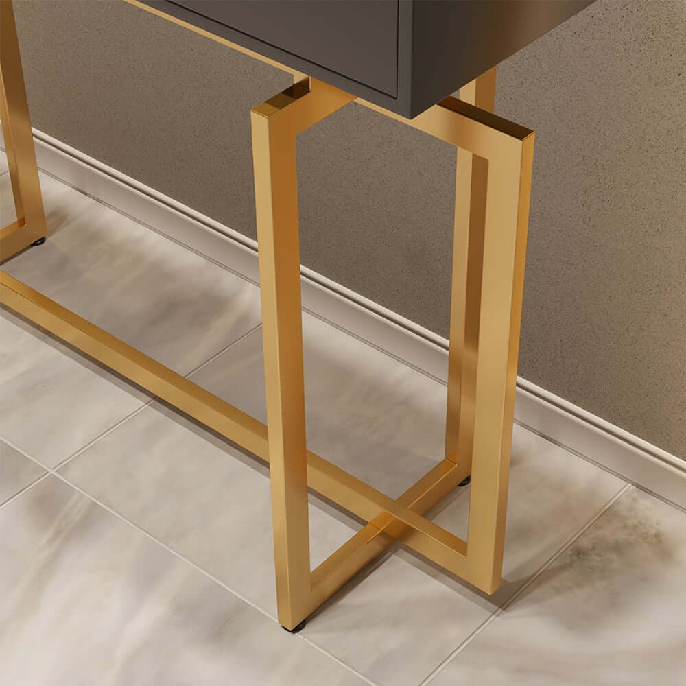 Modern Black Console Table with Gold Accents and Ample Storage