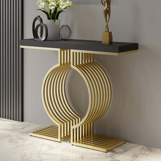 Modern Black Console Table with Metal Legs and Rectangular Design Main Product Image