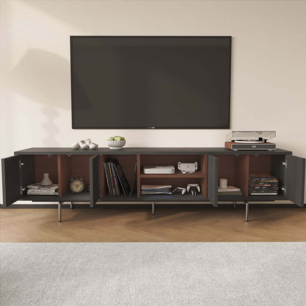 Modern Black Corner TV Stand With Adjustable Shelves