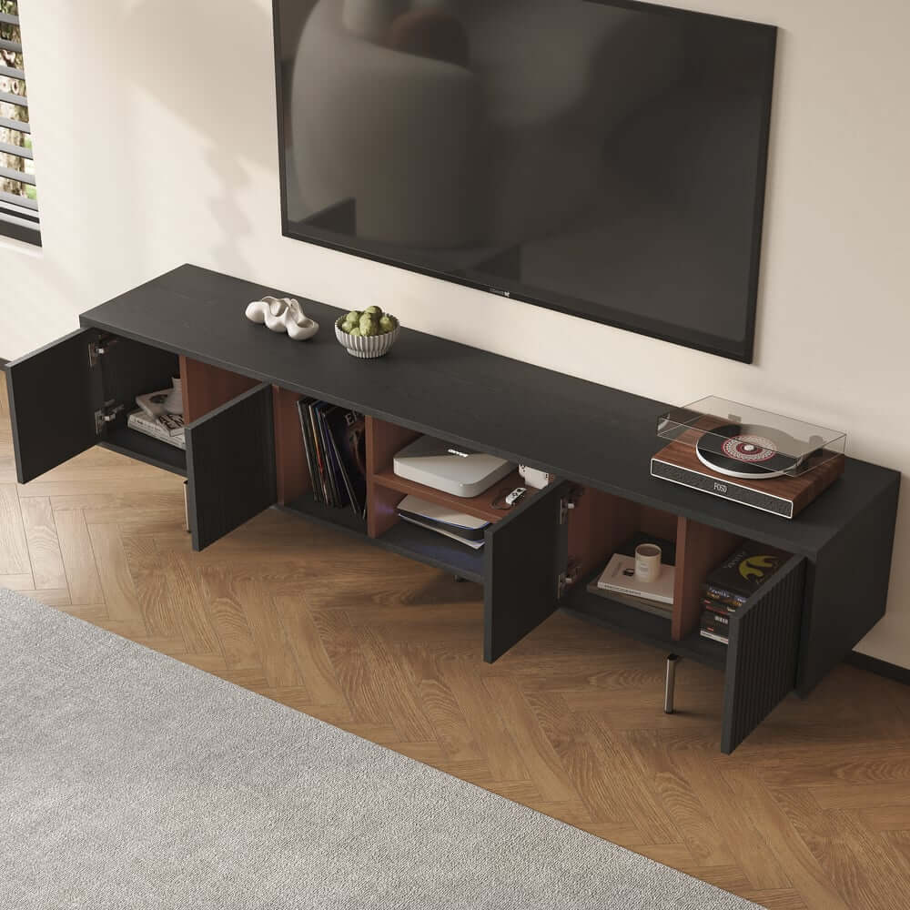 Modern Black Corner TV Stand With Adjustable Shelves