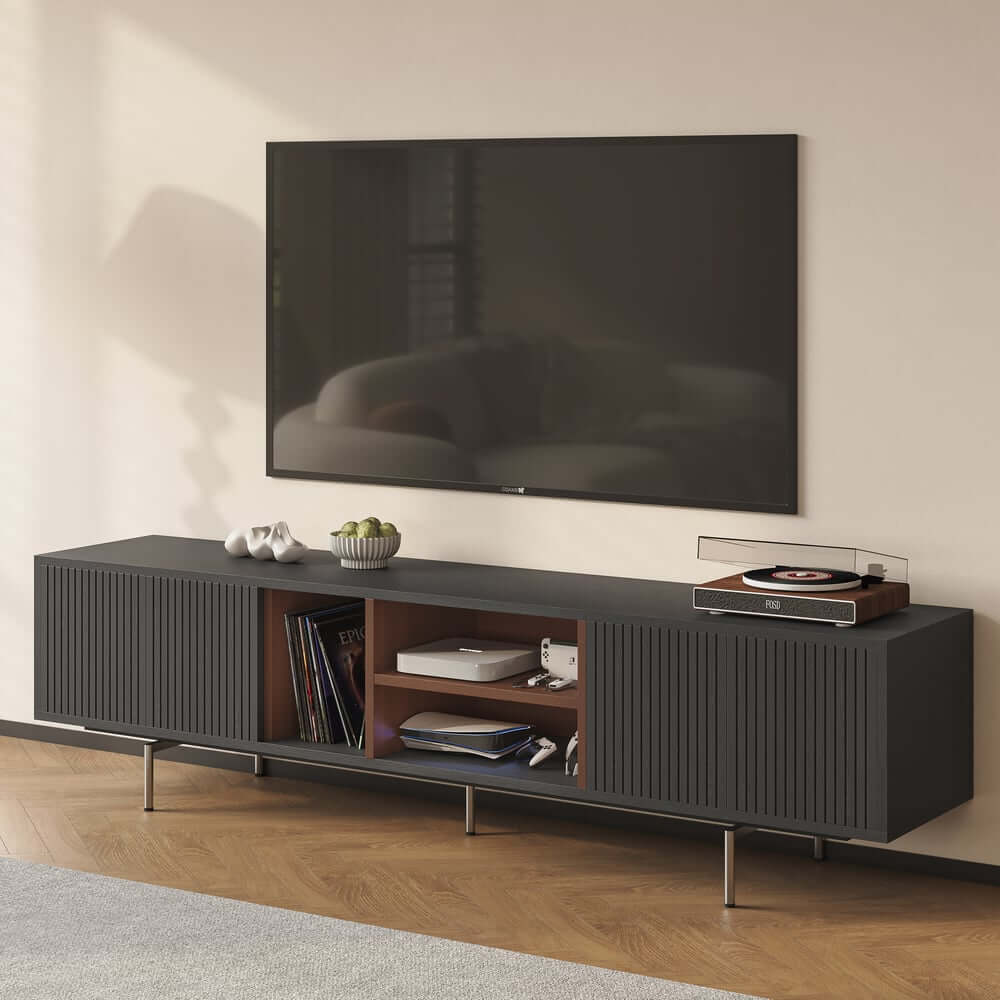 Modern Black Corner TV Stand With Adjustable Shelves