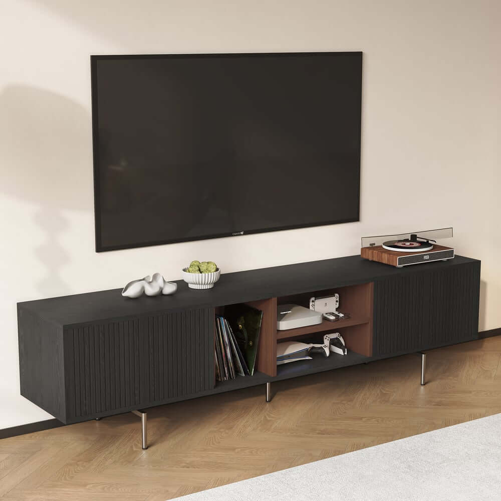 Modern Black Corner TV Stand With Adjustable Shelves