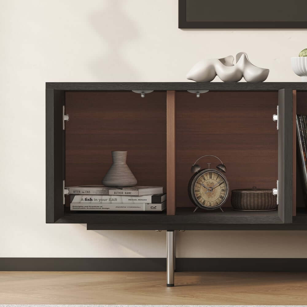 Modern Black Corner TV Stand With Adjustable Shelves
