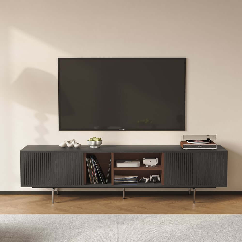 Modern Black Corner TV Stand With Adjustable Shelves Main Product Image