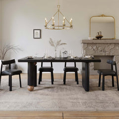 Modern Black Engineered Wood Dining Table, Seats 6