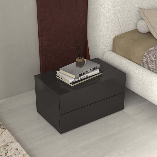 Modern Black Engineered Wood Nightstand With Drawers