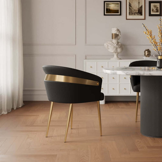 Modern Black Faux Leather Arm Chair With Gold Metal Legs