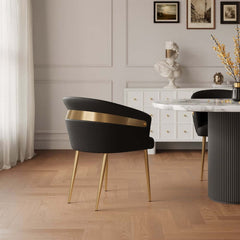 Modern Black Faux Leather Arm Chair With Gold Metal Legs