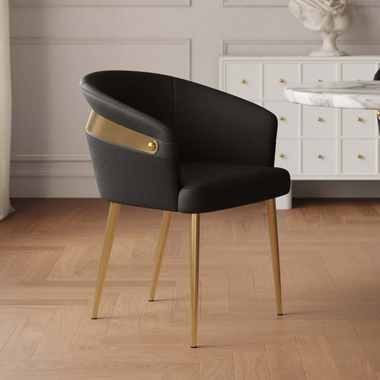 Modern Black Faux Leather Arm Chair With Gold Metal Legs Main Product Image