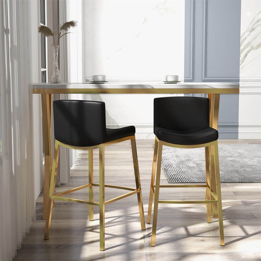 Modern Black Faux Leather Bar Stools With Gold Legs Main Product Image