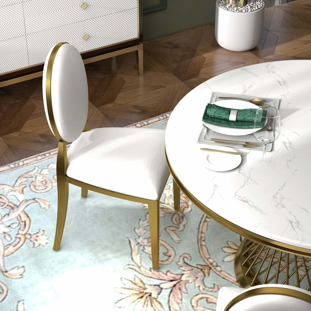 Modern Black Faux Leather Side Chairs With Gold Legs, Set Of 2