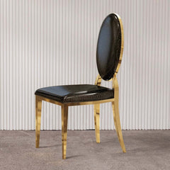 Modern Black Faux Leather Side Chairs With Gold Legs, Set Of 2