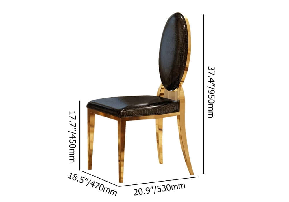 Modern Black Faux Leather Side Chairs With Gold Legs, Set Of 2 Dimensions