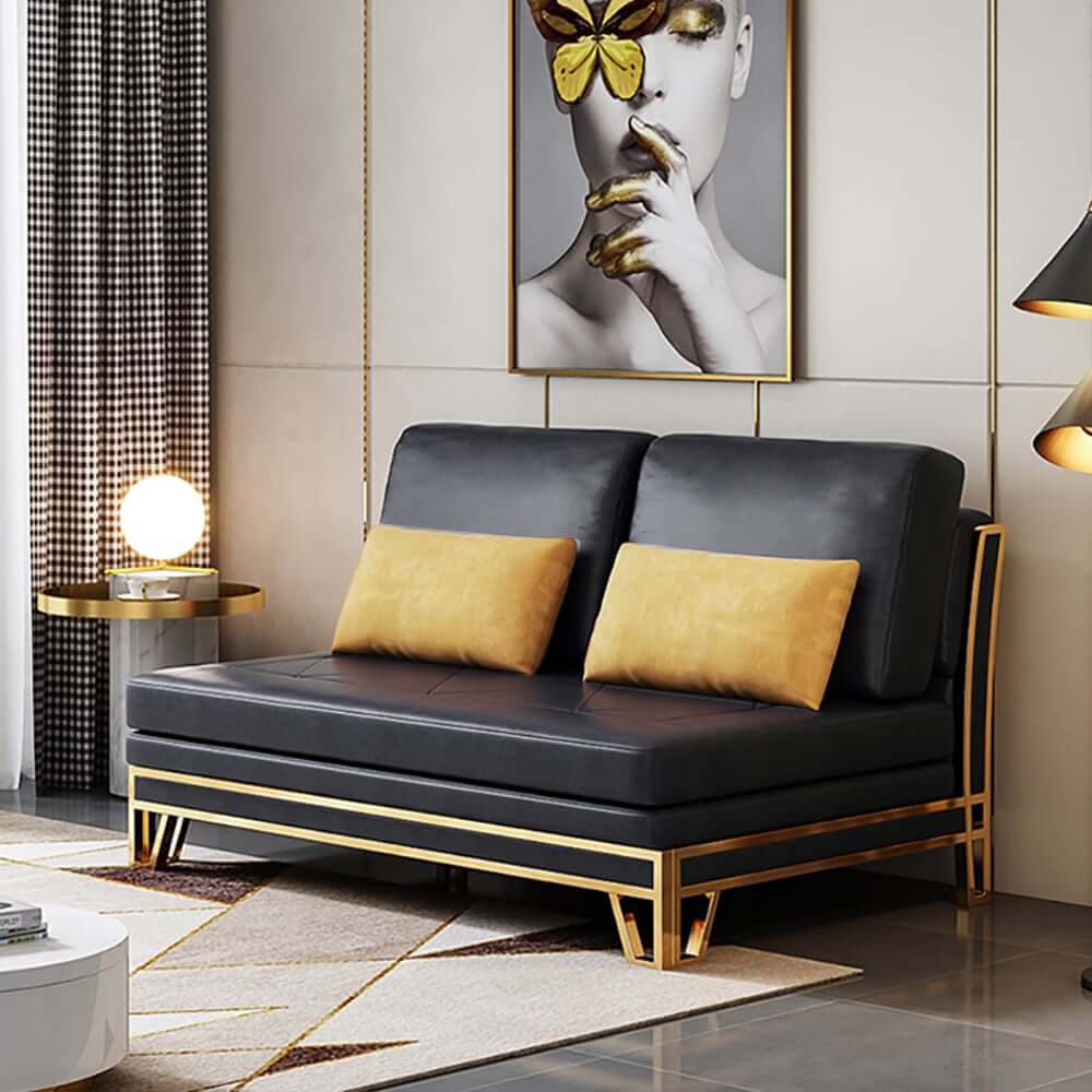 Modern Black Faux Leather Sofa Bed With Adjustable Backrest
