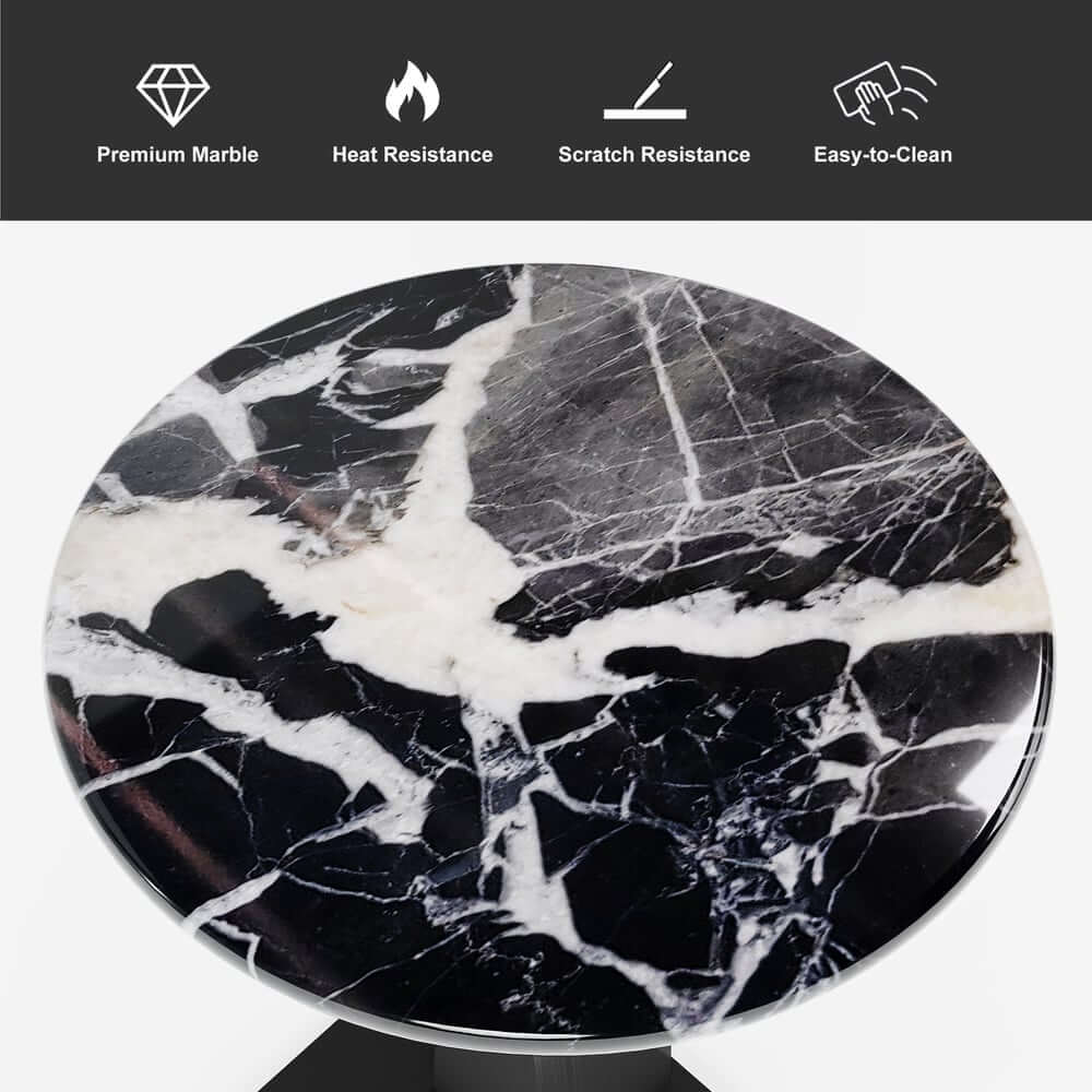 Modern Black Faux Marble Side Table With Stainless Steel Base