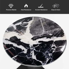 Modern Black Faux Marble Side Table With Stainless Steel Base