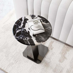 Modern Black Faux Marble Side Table With Stainless Steel Base
