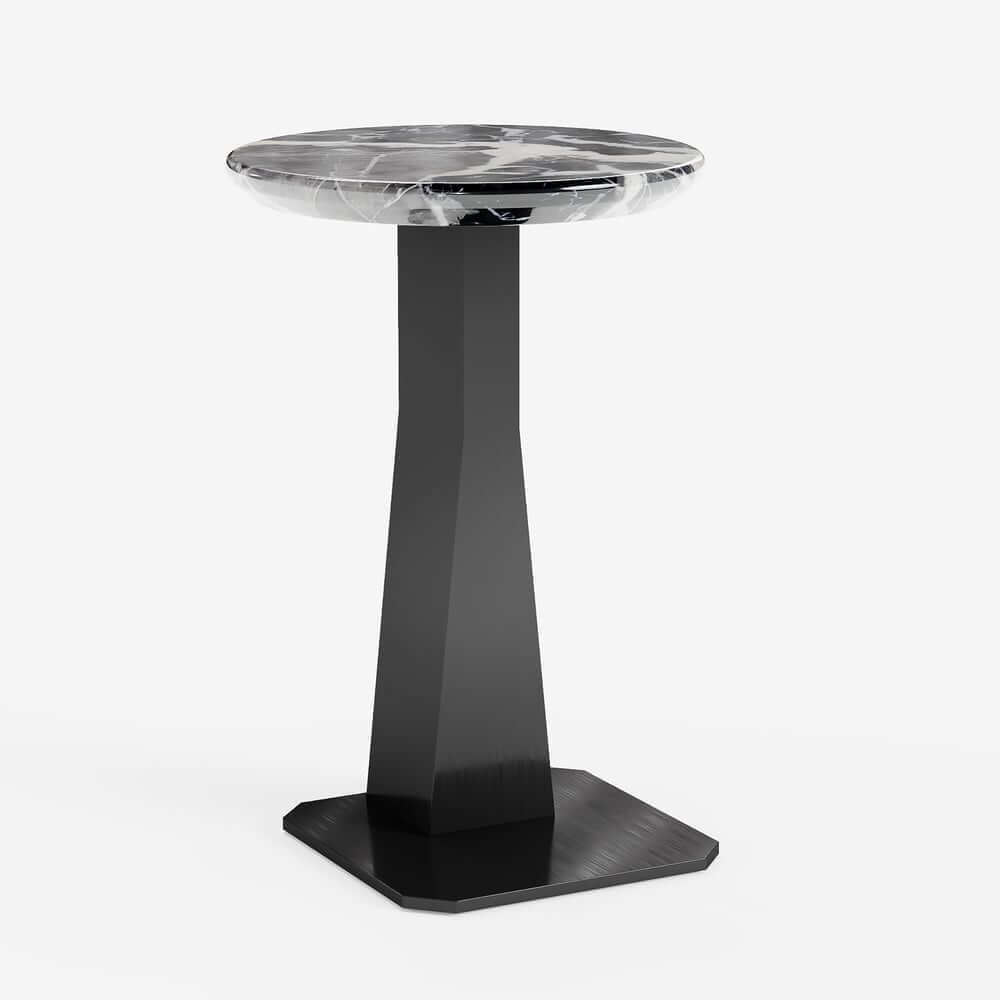 Modern Black Faux Marble Side Table With Stainless Steel Base
