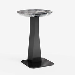 Modern Black Faux Marble Side Table With Stainless Steel Base