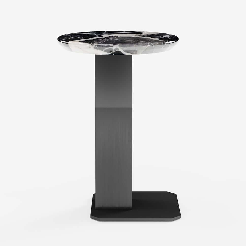 Modern Black Faux Marble Side Table With Stainless Steel Base