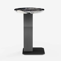 Modern Black Faux Marble Side Table With Stainless Steel Base