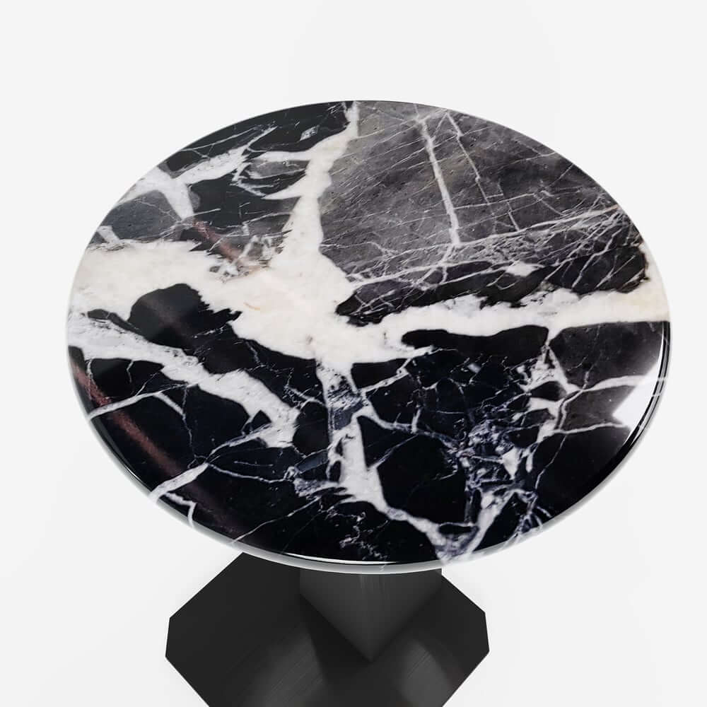 Modern Black Faux Marble Side Table With Stainless Steel Base