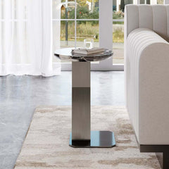 Modern Black Faux Marble Side Table With Stainless Steel Base