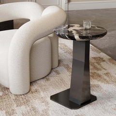 Modern Black Faux Marble Side Table With Stainless Steel Base Main Product Image