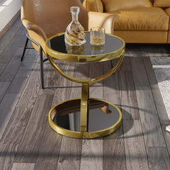 Modern Black Glass Side Table With Stainless Steel Base